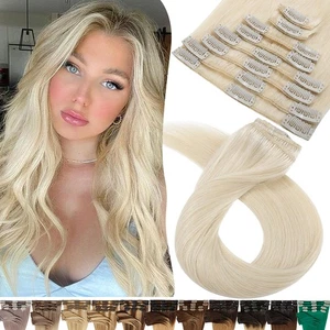8Tressen Echthaar Clip In 100% Remy Hair Extensions DICK Haarverlängerung Blond - Bild 1 von 36