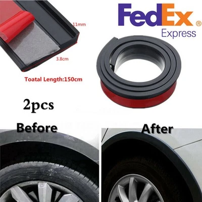 2Pcs 150cm Car Fender Flare Extension Wheel Eyebrow Protector Lip Moulding Trim - Image 1 of 4