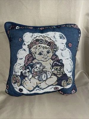 Vintage Tapestry 90s Cherub With Friends 14 x 14 inch Pillow Front Wall Hanging - Изображение 1 из 3