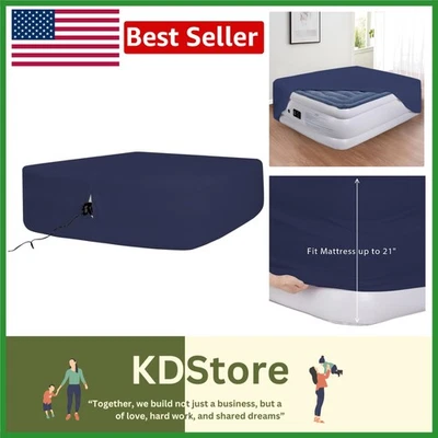 Sábana bajera azul doble de microfibra de 21 pulgadas de profundidad equipada para colchón inflable Foto 1 de 4