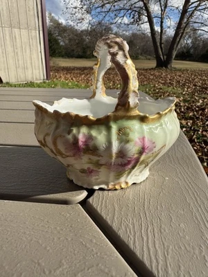 Antiker Limoges Frankreich handbemalter Korb signiert Baumy - Gold Floral Porzellan - Bild 1 von 4