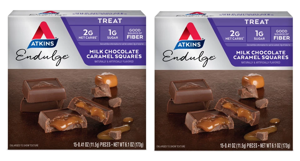 Atkins Endulge Leche Chocolate Caramelo Cuadrados 15 unidades - Paquete de 2 Foto 1 de 1