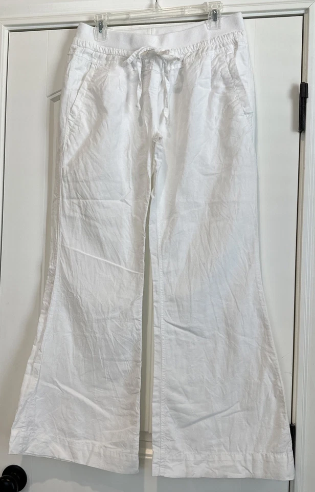 Calça AMERICAN RAG CIE perna larga linho branco frente amarrada tamanho G  - Imagem 1 de 4