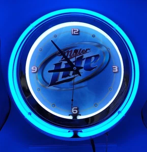 Miller Lite Chrom beleuchtet doppelt neonblau Wanduhr für Männerhöhle 14,5" - Bild 1 von 7