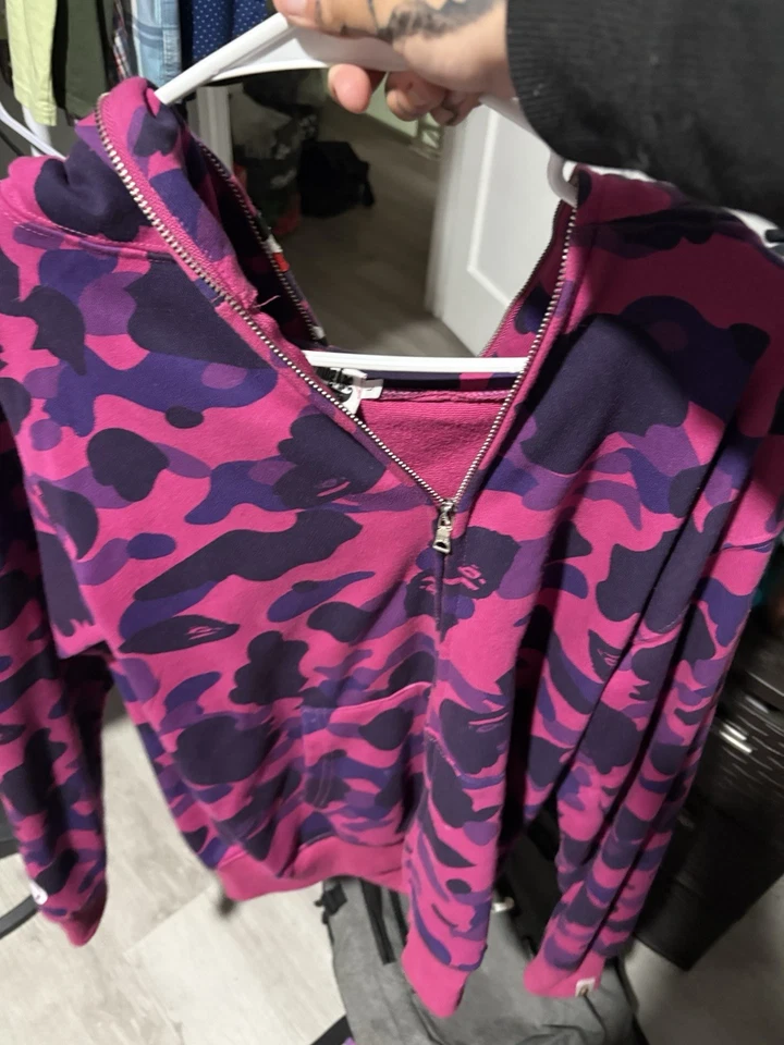 Sudadera con Capucha Bathing Ape Bape Púrpura Camuflada Cremallera Completa Tiburón Talla Grande Foto 1 de 4