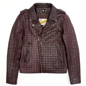 SCHOTT NYC PERFECTO Women Vintage Leather Biker Jacket Embroidery Quilt Maroon S - Picture 1 of 13