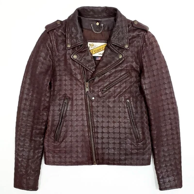 SCHOTT NYC PERFECTO Women Vintage Leather Biker Jacket Embroidery Quilt Maroon S - Image 1 of 4