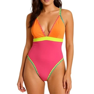Traje de baño Popvil para mujer color neón bloque lazo trasero de una pieza talla L nuevo con etiquetas - Imagen 1 de 12