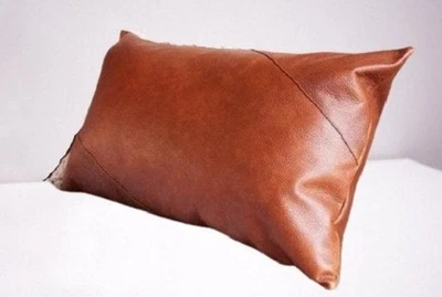 Lambskin TAN BROWN Leather Cushion Cover  Rectangle Leather Pillow Cover  CUSTOM - Image 1 of 4