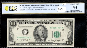 1950 E One Hundred Dollar Bill New York B24005716A AU 53 Key Series - Picture 1 of 2