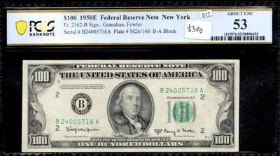 1950 E One Hundred Dollar Bill New York B24005716A AU 53 Key Series - Image 1 of 2