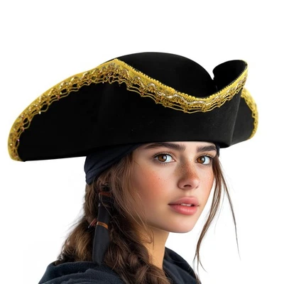 Sombrero Pirata Adulto, Mujer Tricornio Colonial, Accesorio Disfraz Halloween Foto 1 de 4