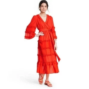 ALEXIS x Target Angel Sleeve Tiered Ruffle Dress Orange Women's Size Medium - Picture 1 of 10