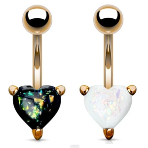 2 - Synthetic Heart Opal Glitter Rose Gold IP Surgical Steel Navel Ring B570 - Picture 1 of 4