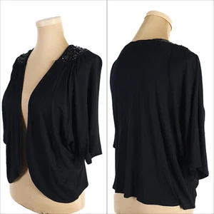 Diana Ferrari Embellished Blazer Jacket Open Front Black Large Pre Owned EUC - Picture 1 of 10