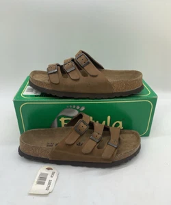 Birkenstock Betula Brown Leather 3 Strap Buckle Sandals Womens 7 38 Narrow - Picture 1 of 9