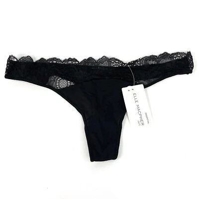 Elle Macpherson Intimates Love Bugs Thong Size Small Jet Scallop Floral Lace New - Image 1 of 4