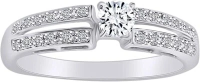 Anillo de promesa redondo de vástago dividido de diamantes naturales de 1/4 quilate en oro macizo de 10 K I-J, I2-I3 Foto 1 de 4