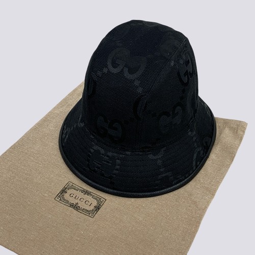 Cappello Gucci GG Monogram Jumbo Jacquard Tela Secchiello Nero Taglia L