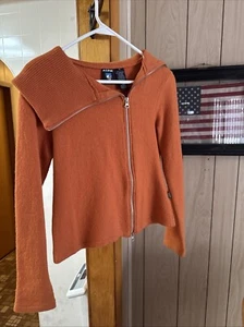 Kuhl Sweater Women’s Medium Prague Asymmetrical Cowl Neck Merino Wool Zip Orange - Picture 1 of 6