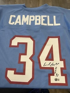 Maglia Earl Campbell Mitchell & Ness firmata autentica Oilers Titans Beckett HOF - Foto 1 di 4