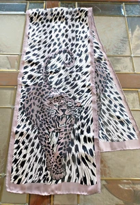 Jacqueline Ferrar 100% Silk Scarf Tiger Print Hand Rolled 11 x 52" - Picture 1 of 9
