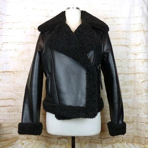 Chaqueta de moto Liverpool Sherpa forrada para mujer S negra imitación cuero relajado Gorpcore - Imagen 1 de 12