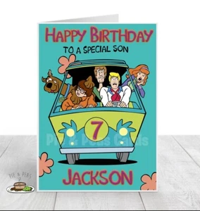SCOOBY DOO Birthday Card - Any Name Age & Relation - Mystery Machine - Picture 1 of 1