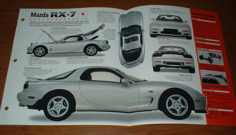 Mazda RX-7 1993 hoja de especificaciones folleto foto información póster RX7 91-97 96 95 94 93★★ Foto 1 de 1