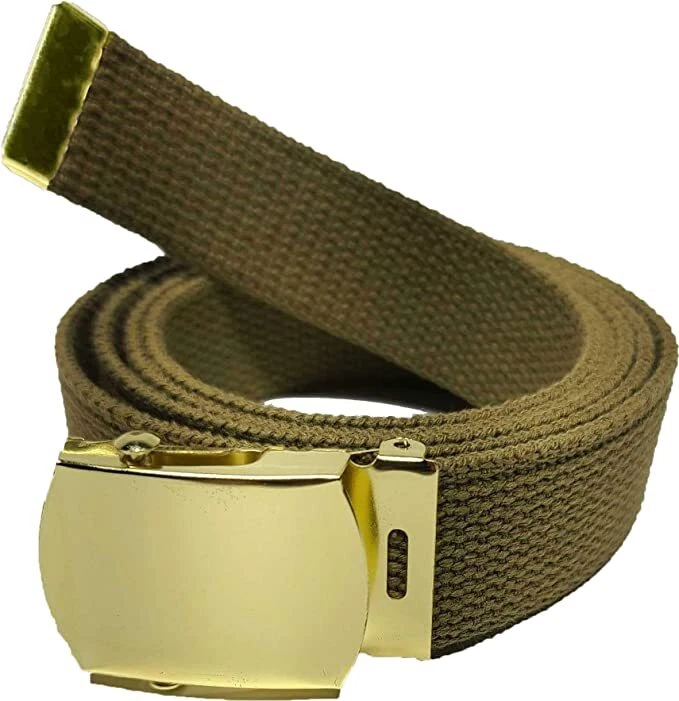 Cinturón de tela militar 100 % algodón lona color militar ajustable cinturones fuertes 54" de largo Foto 1 de 1