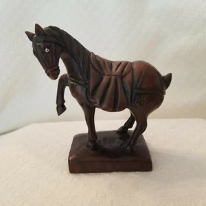 Vintage Carved Wood Ancient Tang Horse Sculpture 4.25" Tall 4.75 Long 2" Wide - Picture 1 of 6