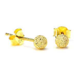 Gold Plated Sterling Silver Frosted 4mm Ball Stud Earrings / Studs