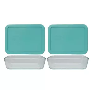 Pyrex 7210 3-Cup Glass Storage Dish w/ 7210-PC Turquoise Plastic Lid (2-Pack) - Picture 1 of 5