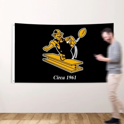 Pittsburgh Steelers Retro Flag 3X5 Banner Steely McBeam New FAST FREE Shipping - Image 1 of 4