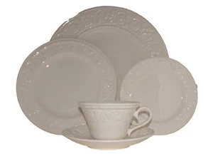 LENOX Organza 5 Piece Place Setting Dinner Salad Bread Plate, Cup Embossed White - Picture 1 of 11