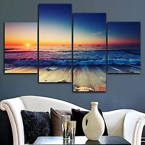 Framed stretched canvas prints seascape print Sunset beach modern art wall ocean - Picture 1 of 3
