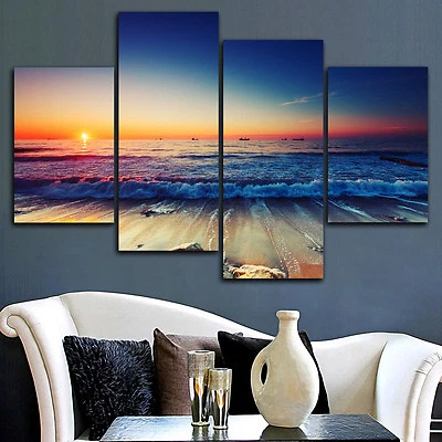 Framed stretched canvas prints seascape print Sunset beach modern art wall ocean - Image 1 of 3