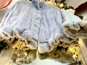 SEGA MINK FRILLS & BABY BLUE SUPER SOFT FUR MINK COAT JACKET UK10 - Picture 1 of 5