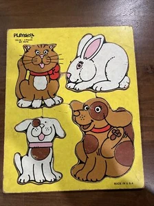 Vintage Playskool My Pets Wooden Puzzle ~ 180-08 4 Pieces 1985 - Picture 1 of 10