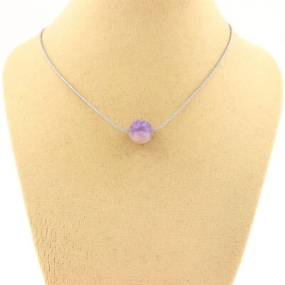 Collana 1 Perla Mica Viola Opaco 8 Mm. Catena IN Acciaio Inoxydable. Donna - Immagine 1 di 4
