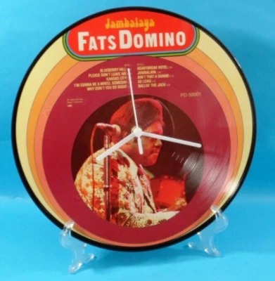 FATS DOMINO CLOCK Vinyl Record Picture Disc Upcycled 12P120 12" LP Wall CLOCK . - Image 1 of 4