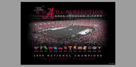 Alabama Crimson Tide ROAD TO PERFECTION 2009 NCAA Football Champs 24x36 POSTER Cover