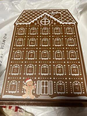 Advent Calander Santa Gingerbread House Display Man Boy Magnet Wooden 13” X 11” - Image 1 of 3