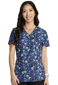 Cherokee 688 V-Neck Detailed Scrub Top in "Confetti Daisies" Size S - Picture 1 of 4