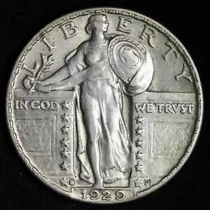 1929-D Standing Liberty Silver Quarter CHOICE AU+/UNC E325 YML - Picture 1 of 2