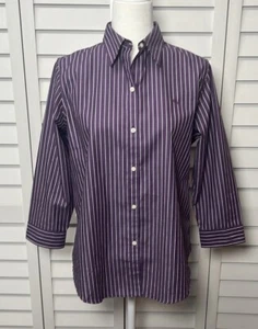 Top Lauren Ralph Lauren a Rayas Algodón Sin Planchar Manga 3/4 Abotonada Talla M - Imagen 1 de 7