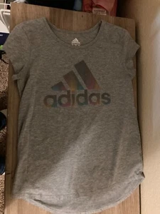 Adidas Light Gray Short Sleeve T Shirt Top GIrls XL 16 Logo Cotton Blend - Picture 1 of 3