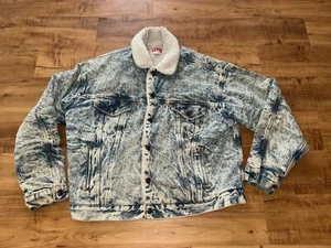 Vintage Levis Jacket Men XL Blue Sherpa Lined Denim Acid Faded Made In USA - Picture 1 of 15