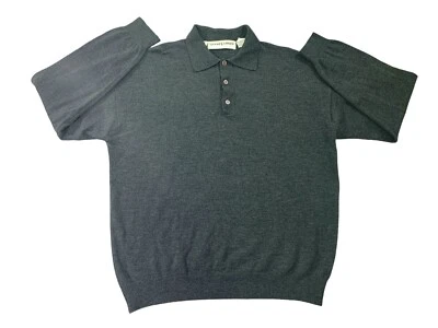 Jhane Barnes Sweater Mens L Gray Wool Blend 3-Button Polo Long Sleeve - Image 1 of 4