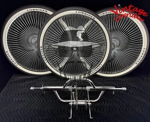 VINTAGE LOWRIDER TRIKE 144 SPOKES FRONT/HOLLOWHUB RIMS, COVERSION KIT & TIRES. - Picture 1 of 10